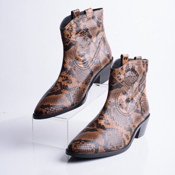 DETROIT Black Snake Heeled Back-Zip Booties | Freebird  Boden Women Allendale Ankle Boots Booties Snakeskin Leather Western US 10.5 NWOT